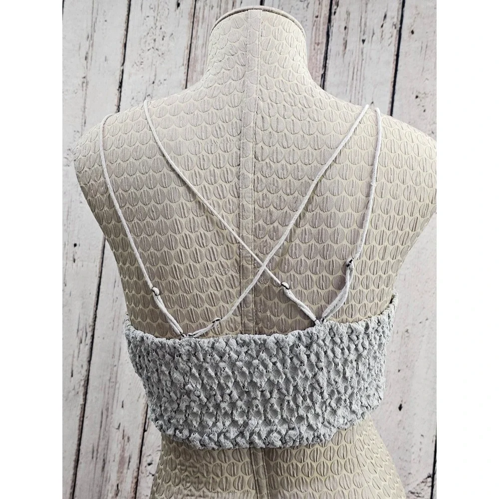 Free People FP One Adella Lingerie Top L Grey Lace Boho Strappy V-Neck Cropped